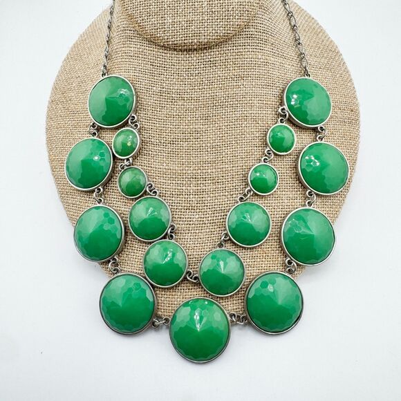 Bold Green Bubble Statement Necklace Silver Tone Faceted Resin Circles Modern - Picture 1 of 10